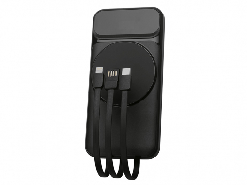 Магнитный беспроводной внешний аккумулятор со встроенными кабелями «Мэни», 10000 мАч