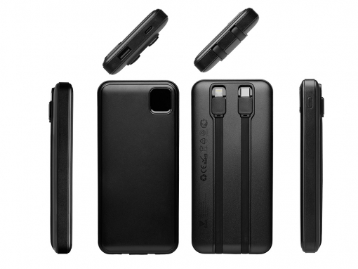 Внешний аккумулятор со встроенными кабелями «Фрэйм», 10000 мАч