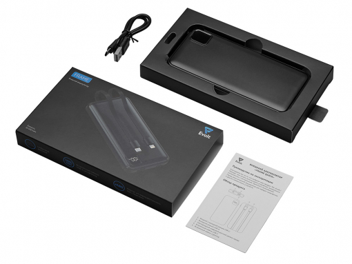 Внешний аккумулятор со встроенными кабелями «Фрэйм», 10000 мАч